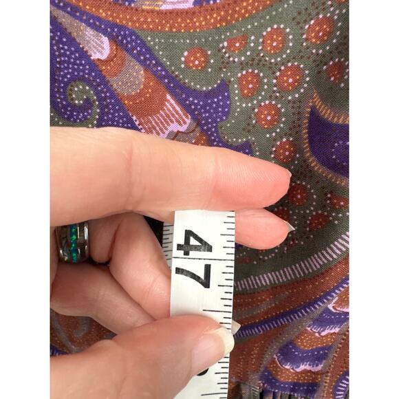 Vintage Kay Unger Dress Small 4 Purple Paidley Midi Pockets Bohemian Cottagecore - Picture 6 of 9